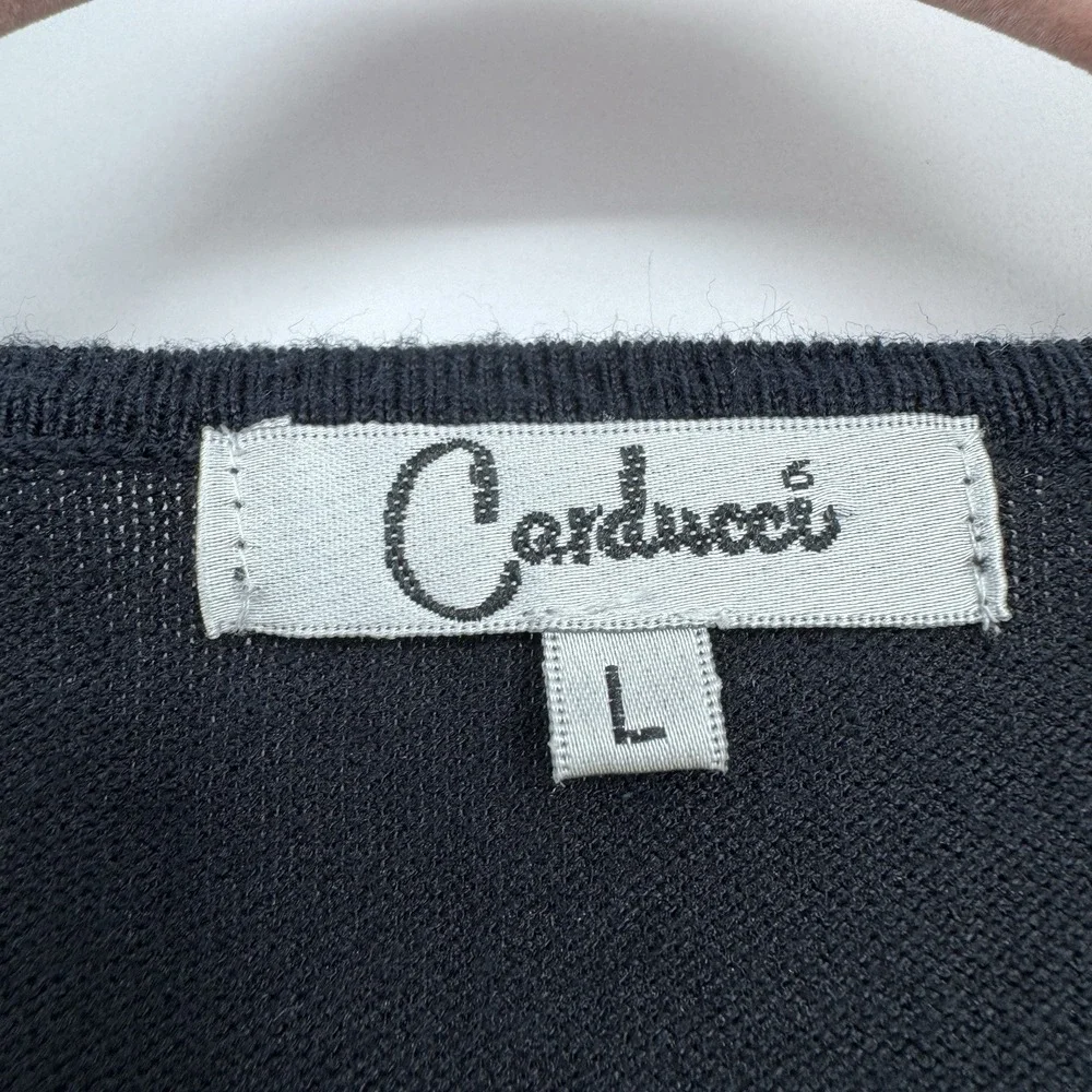 Carducci Black Knit Sweater Large Embroidered Floral Heart Coquette Boho Y2K